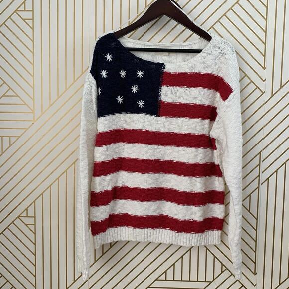 Lucky Brand Sweaters - Lucky Brand Cotton Blend USA Flag Sweater striped Knit Pullover Stars & Stripes